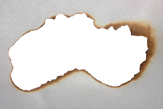 Burnt Torn Gray Paper Holes with Scorched Edges on Transparent Background for Frame Design or Creative Project