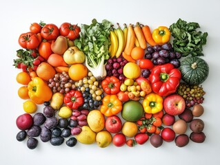 Colorful array of fresh fruits and vegetables.  A vibrant assortment of various produce, showcasing a wide range of colors and textures