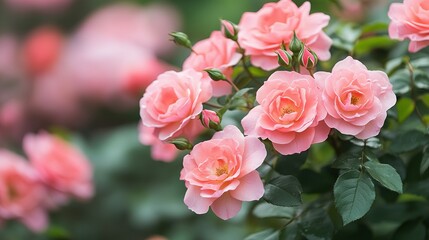 Beautiful arrangement of pink roses blooming in a garden setting
