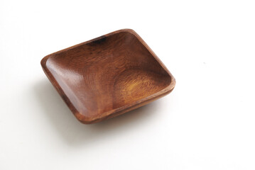 Polished Square Wooden Bowl on White Background