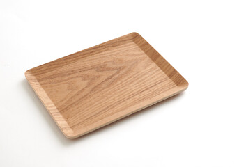 Rectangular wooden tray with natural grain texture, isolated on white background.
