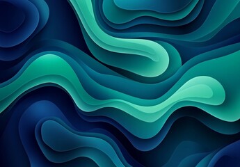 Obraz premium Abstract, dynamic, layered, flowing curves in teal and navy. Deep, textured, 3D-like effect. Oceanic, liquid, vibrant, modern design
