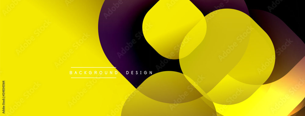 Poster Circular abstract design with overlapping translucent circles and round shapes, blending gradients and smooth curves, creating depth, contrast, and a dynamic visual effect