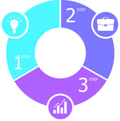 Pie chart, pie chart icon, startup step by step pie chart. Background image, web banner, poster, vector illustration.