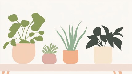 Fototapeta premium A Stylish Collection of Potted Plants in a Minimalist Design
