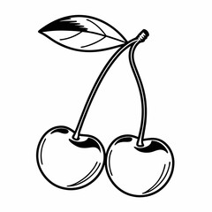 a line art vector illustration of black and white cherry icon in white backgrourd