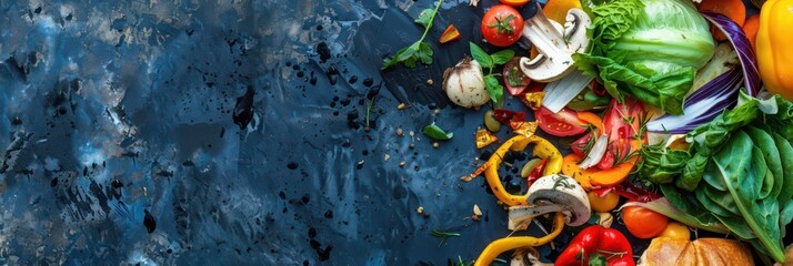 Celebrating stop food waste day with fresh vegetables for sustainable living and awareness campaign. Horizontal banner. Copy space