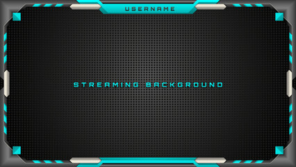 Live Streaming Background in Black, Silver and Aqua Blue for Gaming Overlays and Esports Designs