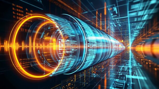 Futuristic tunnel, data stream, glowing tube