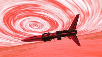 Red spaceship in swirling vortex