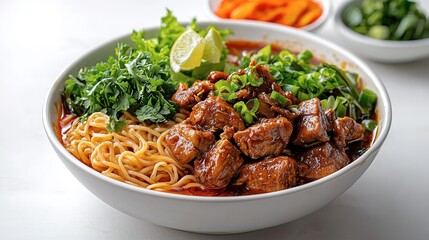 A Delicious Bowl of Noodles with Meat and Vegetables