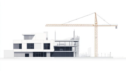 Modern Building Under Construction, Architectural Drawing