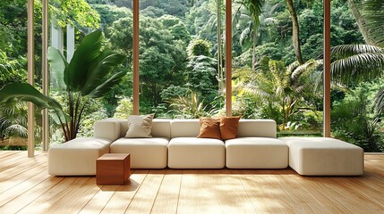 Modern living room with jungle view