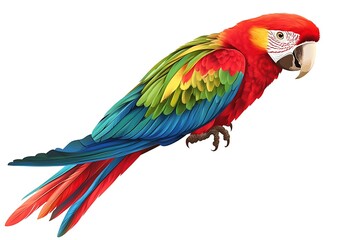 Obraz premium Colorful Macaw Bird, Side View, Isolated Background, Digital Art, Perfect for Children's Books or Educational Materials