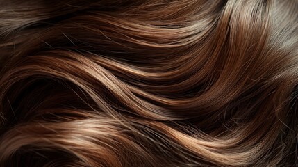 Naklejka premium Silky Brown Hair Waves – Macro Shot of Shiny Strands