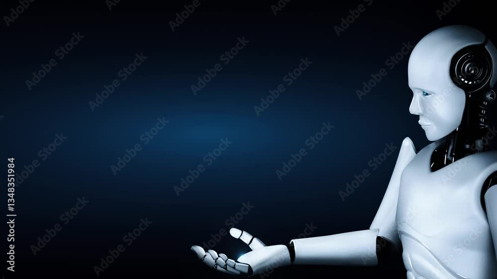 Poster futuristic robot artificial intelligence huminoid ai data analytic technology development and machin