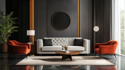 Modern interior furniture set in 3D rendering