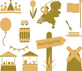 set of illustrations of dutch kings day in the netherlands
