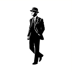gentleman wear suit and  hat walking 