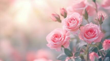 Beautiful close up image of multiple soft pink roses in bloom