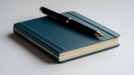Writing inspiration elegant blue notebook and pen on clean surface minimalist style for creative ideas