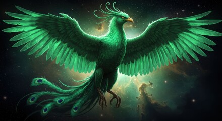 Emerald Phoenix in Cosmic Nebula
