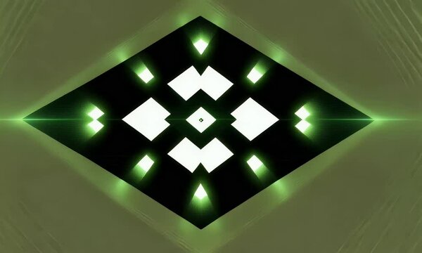 Abstract green and black geometric pattern with radiating lines and glowing center.