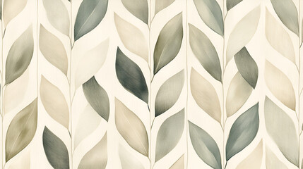 Abstract pattern featuring rows of stylized leaves in muted shades of green, gray, and beige against a light background.