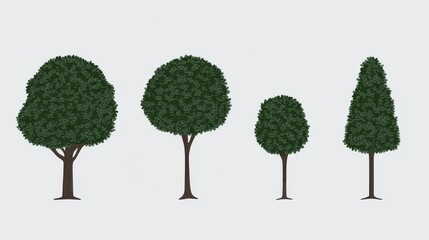 Set of Four Simple Green Trees - Nature Inspired Illustrations for Home Decor