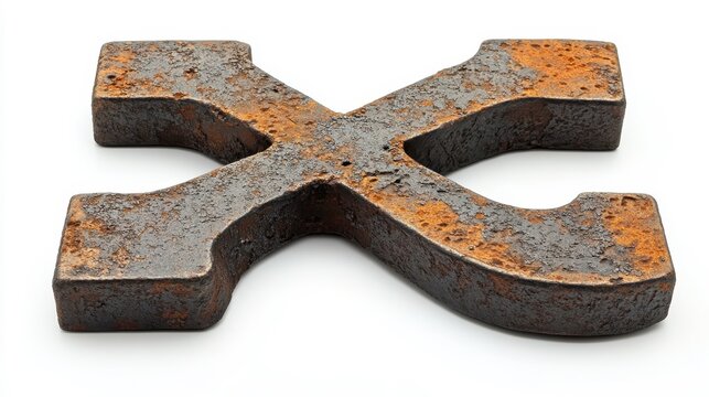 Rusty metal cross symbol industrial setting still life image close-up perspective grunge conceptual art