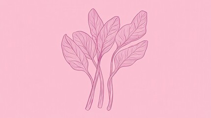 Delicate Line Art of Leaves on a Pastel Background