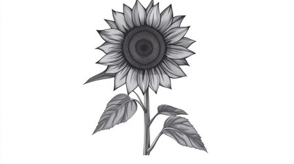 Stunning Monochrome Sunflower Illustration: A Detailed Line Art Floral Design