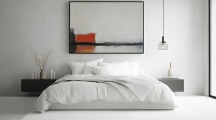 Minimalist bedroom with art piece