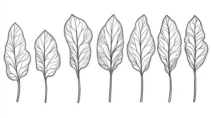 Elegant Botanical Leaf Illustrations: Intricate Line Art Designs