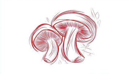 Stunning Red Line Art Mushrooms: A Detailed Botanical Illustration