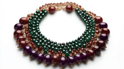 Obraz premium Elegant jewelry display featuring colorful beaded necklace studio setting product photography high-end fashion