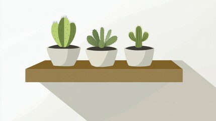 Stylish Succulents on a Wooden Shelf: A Minimalist Home Decor Piece