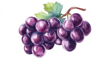 Delicate Watercolor Purple Grapes Cluster Illustration