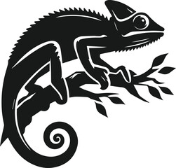 silhouette of a chameleon gripping a branch