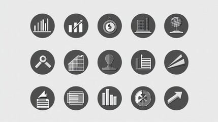 Modern Business Icons Collection - Financial Growth, Corporate Structures, and Global Strategies