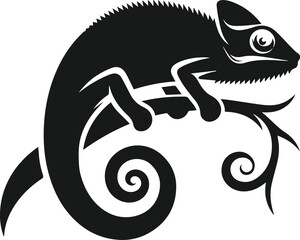 vector illustration of a cartoon chameleon gripping a branch