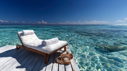 Obraz premium Tranquil Beach Chaise Lounge Luxury Ocean Getaway