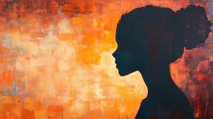 Abstract silhouette of a woman, warm, textured background