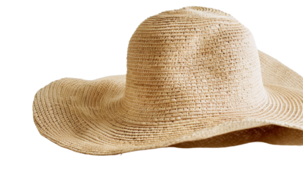 Classic beige straw sun hat on transparent background, perfect for summer