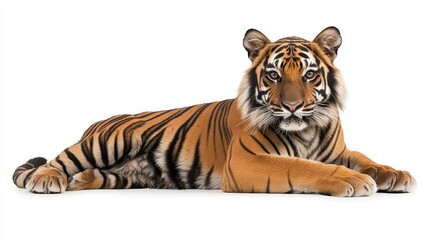 Obraz premium Majestic tiger lying gracefully wildlife sanctuary animal portrait natural habitat close-up wild beauty
