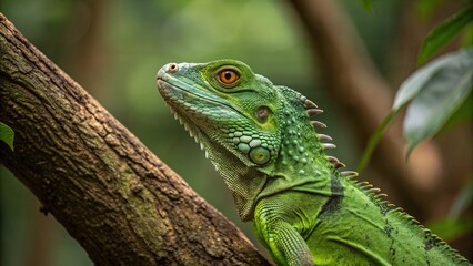 Fototapeta premium Vibrant Green Iguana on Tree Branch