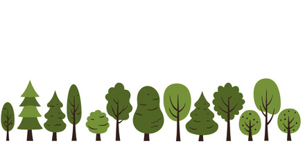 Green Cartoon Trees in a Row for Forest Scene