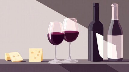 A Captivating Still Life of Wine and Cheese