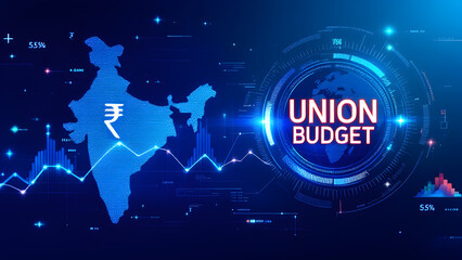 India Union Budget digital Illustration with Economic Growth Data and Rupee Symbol