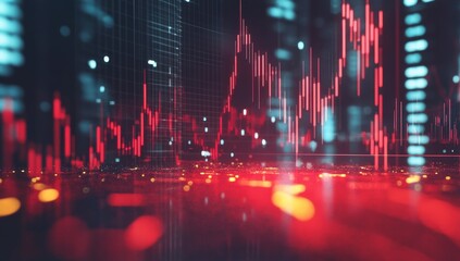 Abstract financial data visualization, showing market trends.  Complex chart overlays suggest volatile investment activity, with strong visual emphasis on fluctuations